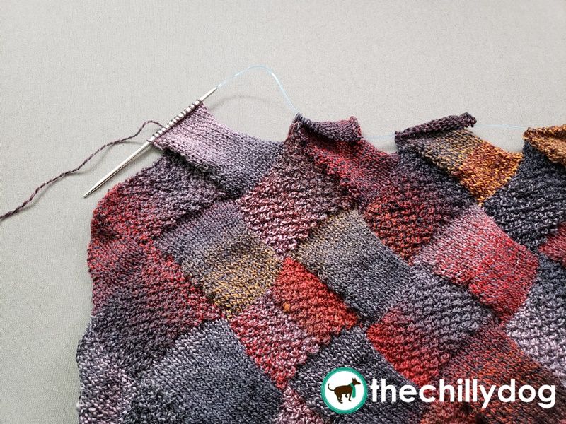 Entrelac rectangles are created by picking up stitches when the right side is facing you.
